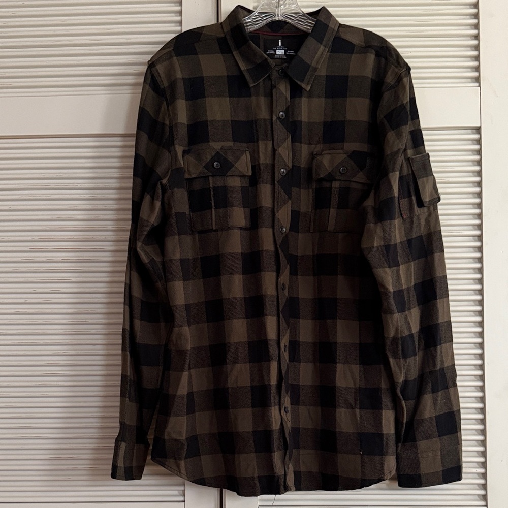 I JEANS BY BUFFALO Flannel Shirt - Black and Tan Plaid